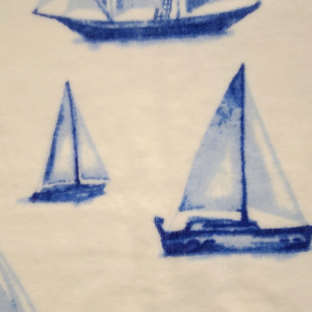 x8 Sailboat Schooner Boat Velour Bath Hand Washcloth Towel Set Nautical Coastal - Picture 7 of 11